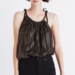 Madewell silk black & gold metallic striped cami top women’s size medium 8